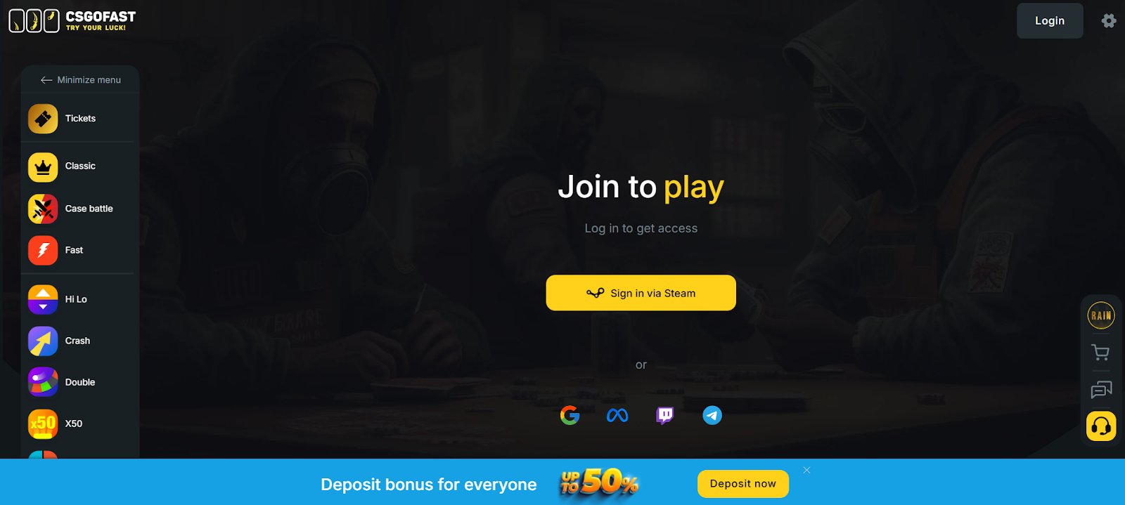 Go to CSGOFast on your mobile device or PC