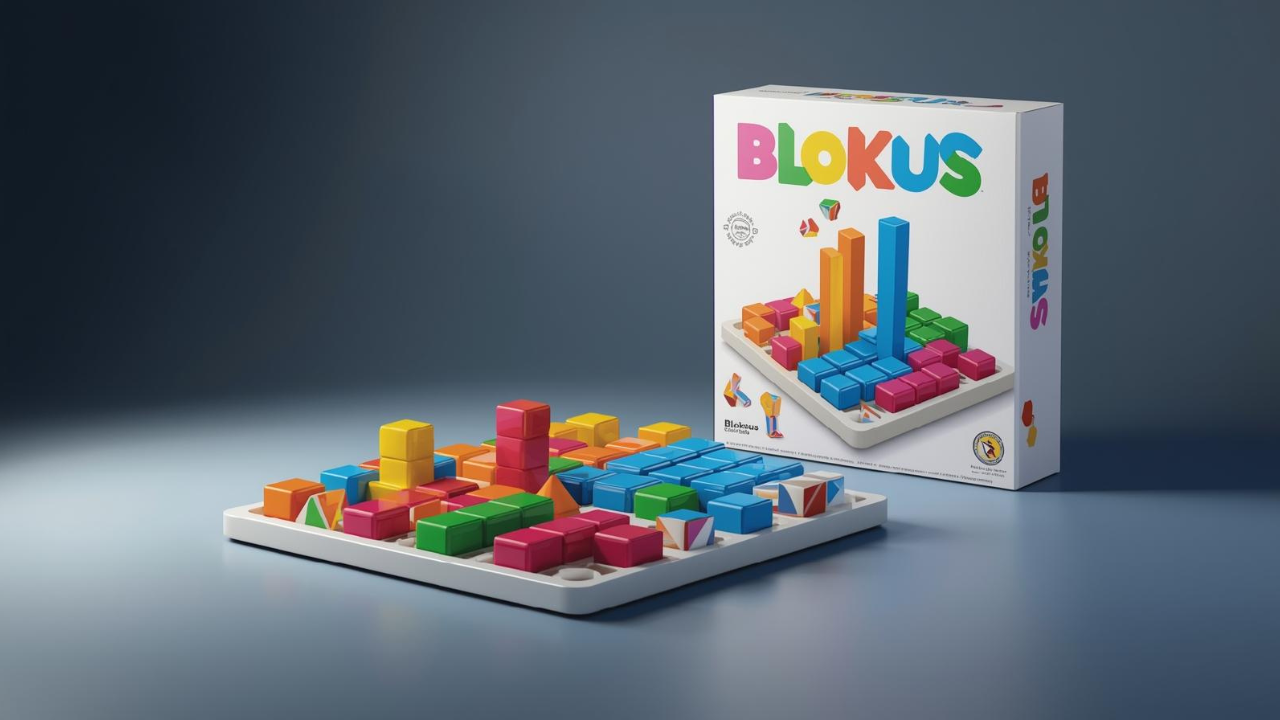 Blokus abstract strategy game for 2-4 players featuring 84 Tetris-shaped pieces and 20-minute playtime with Mensa Select award.