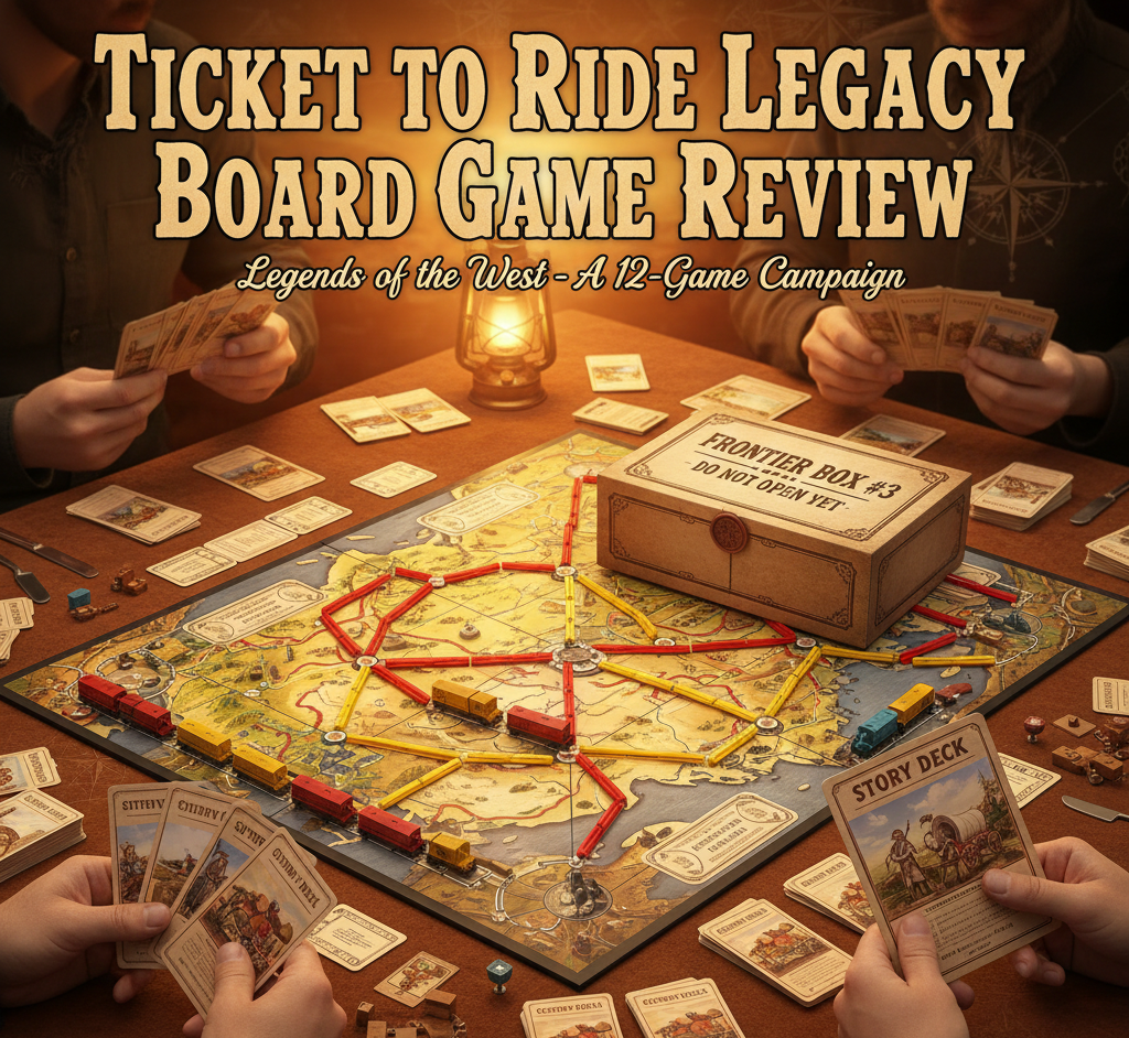 Ticket to Ride Legacy: Legends of the West board game review covering gameplay, components, and campaign mechanics.