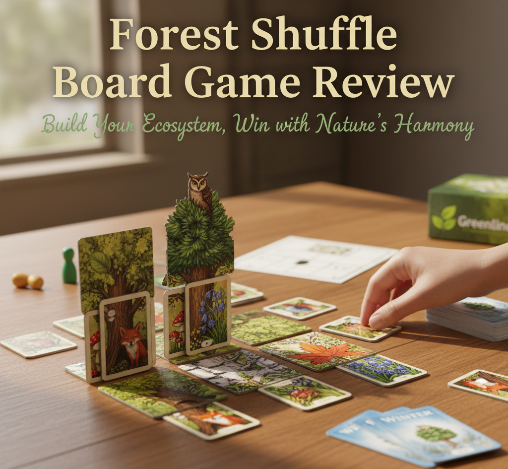 Review of Forest Shuffle card game covering rules, gameplay mechanics, pros and cons, and player count recommendations.
