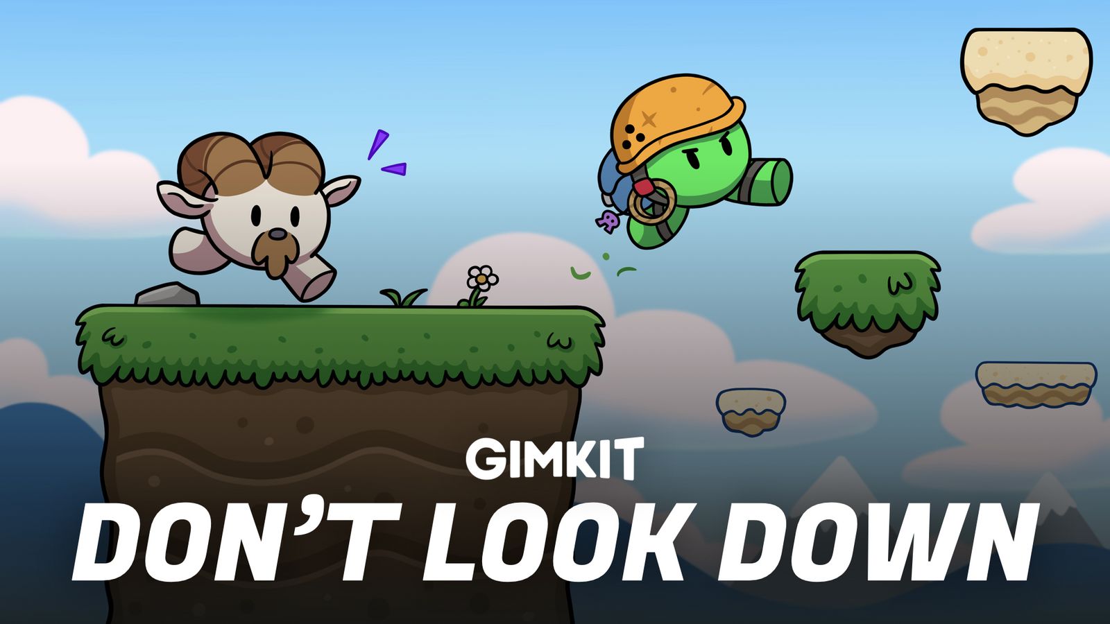 Guide to Gimkit Don't Look Down platformer mode covering summit progression, controls, energy mechanics, and assignment setup.