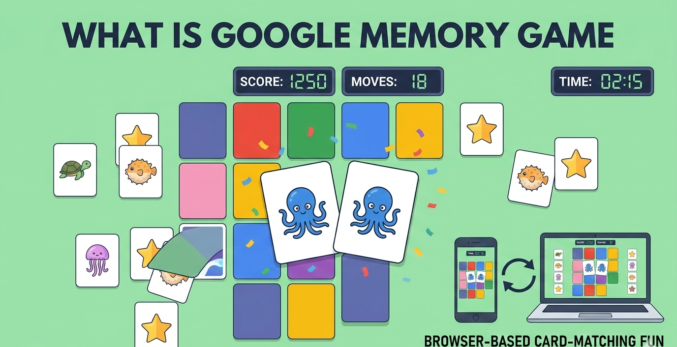 Google Memory Game guide covering card-matching mechanics, cognitive benefits, scoring strategies, and comparisons with paid brain-training alternatives.