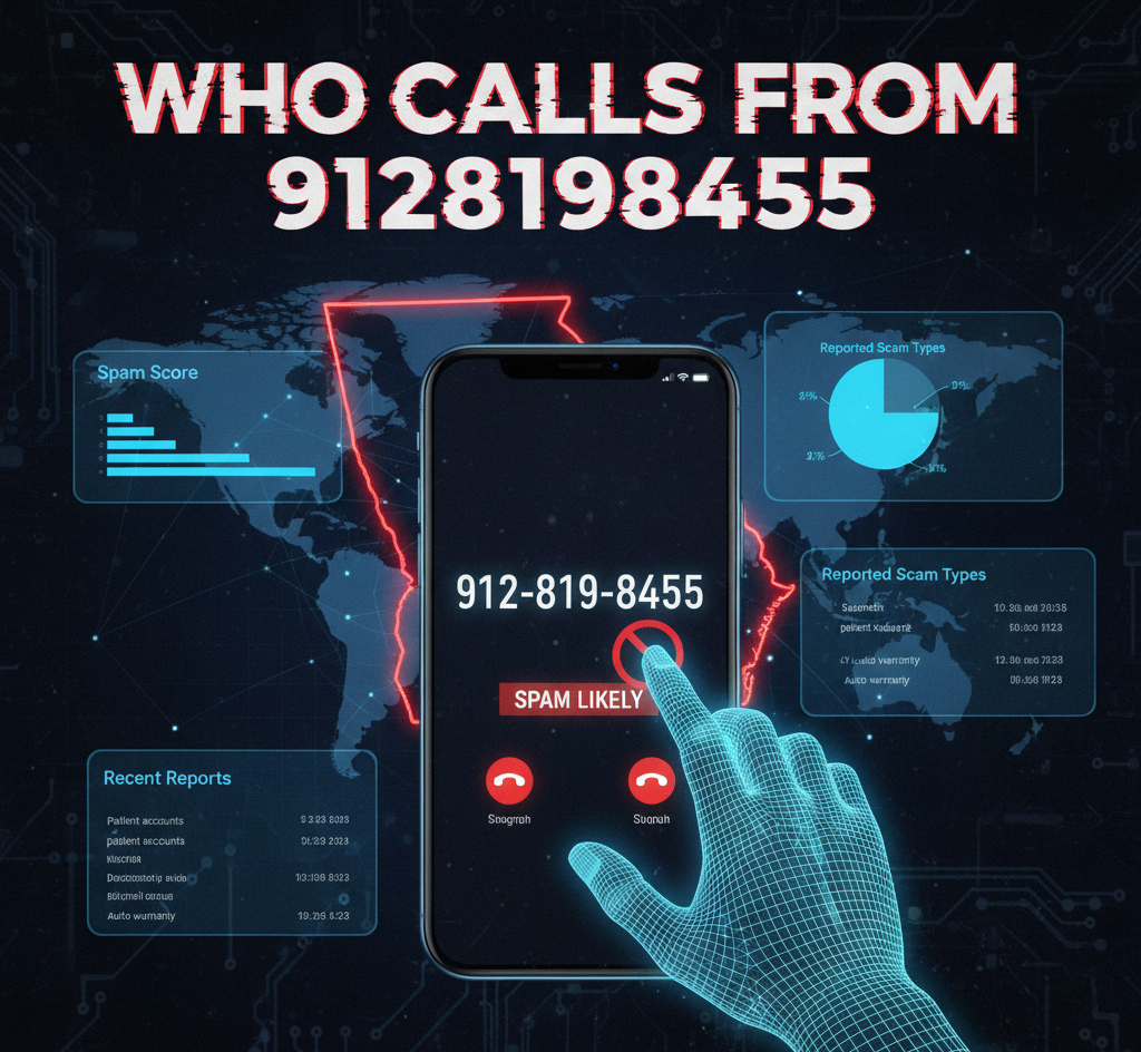 Phone number 9128198455 investigation covering spam scores, reported scam tactics, blocking methods, and caller lookup resources.