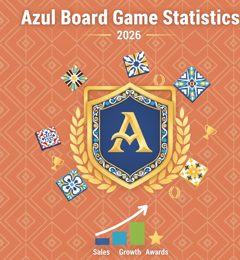 Azul board game statistics for 2026 covering 2+ million copies sold, 19 awards including Spiel des Jahres, BGG rankings, competitive play data, and market context.