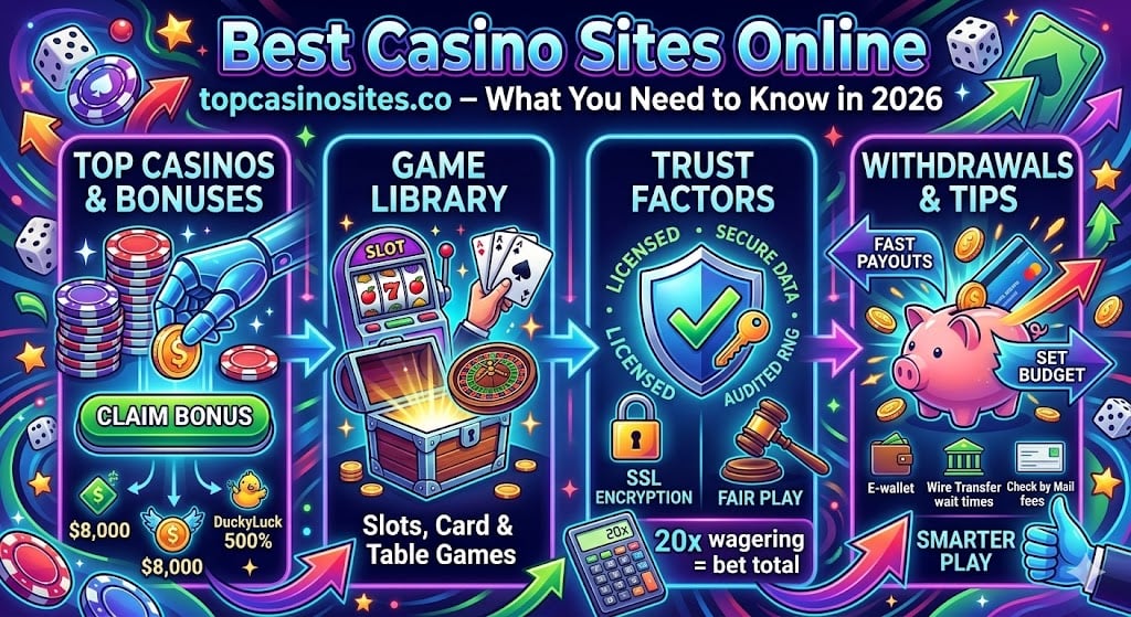 Overview of best online casino sites from topcasinosites.co, covering bonuses, game types, withdrawal methods, and tips for choosing trustworthy platforms in 2026.