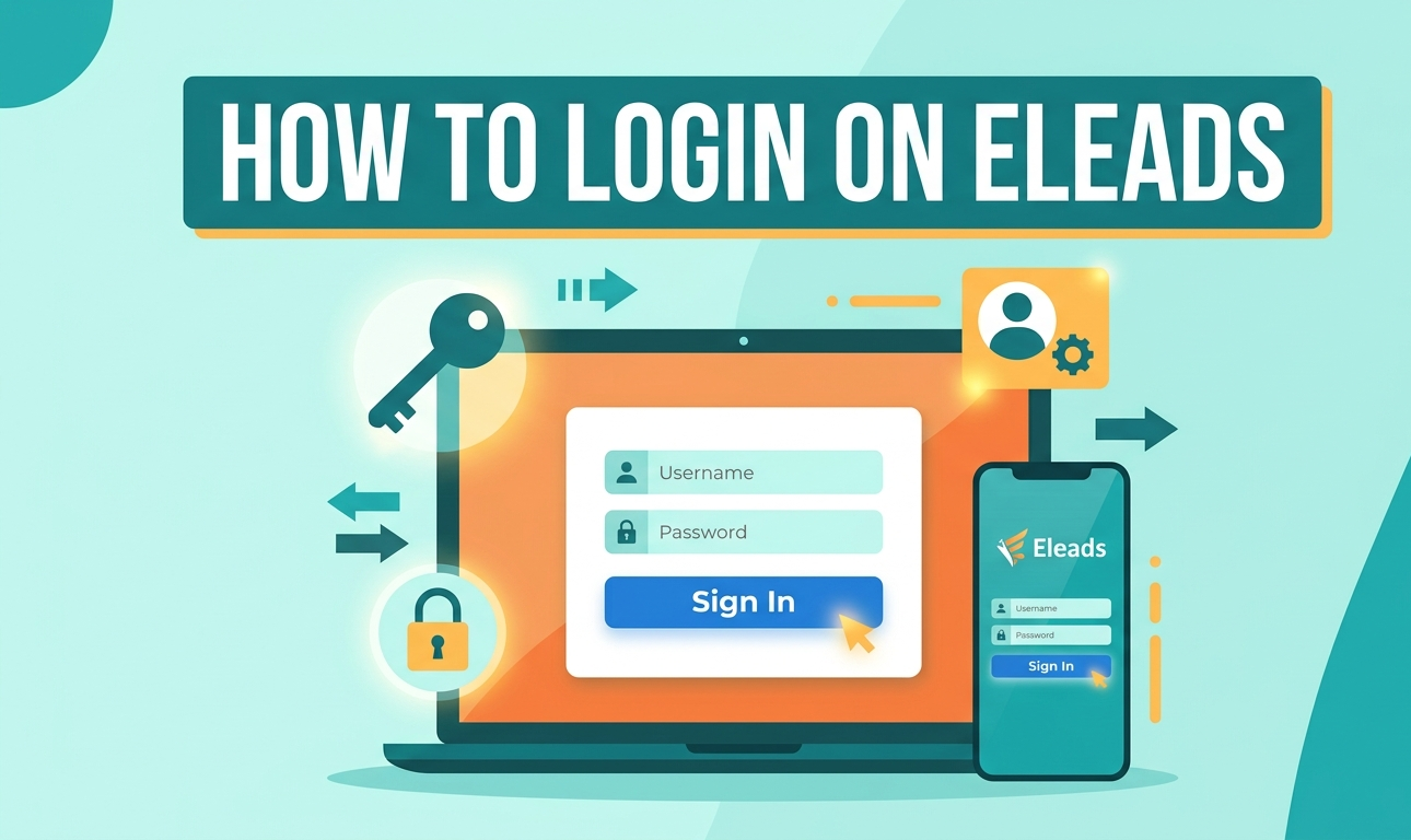 Eleads CRM login guide covering CDK Global's automotive dealership platform at elead-crm.com, SSO authentication via Okta and OneLogin with MFA, dashboard features for lead tracking and deal processing, and CDK Modern Retail CRM mobile app for iOS and Android.