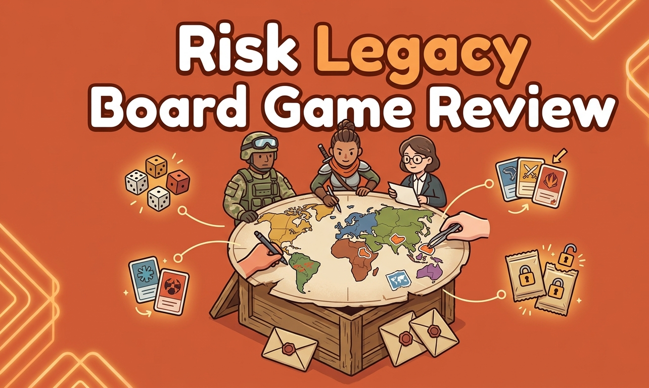 Risk Legacy board game review covering Rob Daviau's 2011 Hasbro design introducing the legacy format with permanent board changes, 3-5 players across 15-game campaigns lasting 30-60 minutes per session, sealed envelope mechanics, and Indian import pricing from ₹6,299 to ₹12,034.