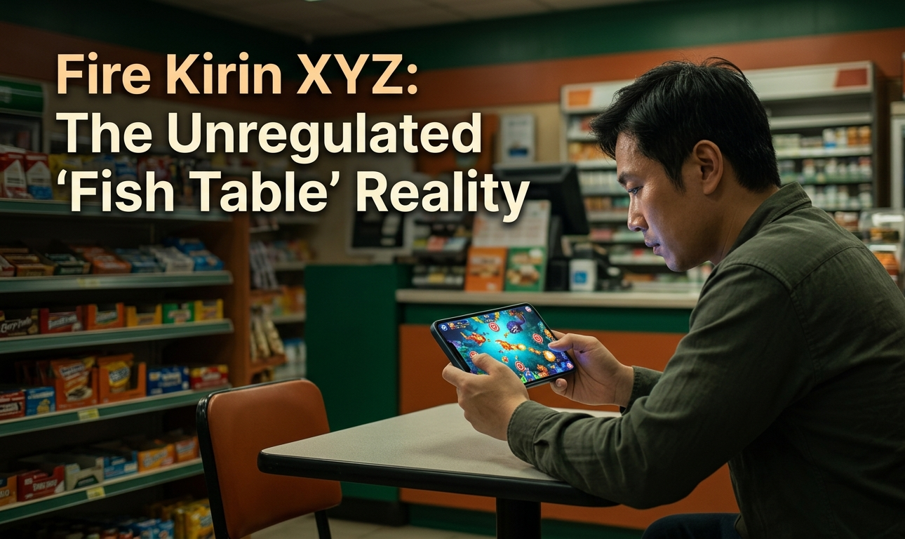 Fire Kirin XYZ guide covering sweepstakes-based fish table gaming via app or browser portals, decentralized distributor model with no gaming license or published RTP, 13+ US states with active restrictions or enforcement, safety concerns including stalled withdrawals and fake login pages, and licensed alternatives like Rolla and WOW Vegas.