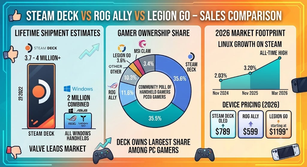 Bar chart comparing handheld PC shipments by year from 2022 to the 2025 forecast.