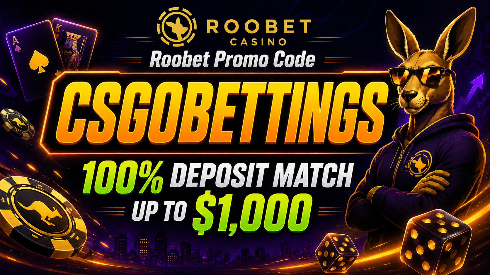 Roobet Promo Code CSGOBETTINGS Claim a 100% Deposit Match up to $1,000