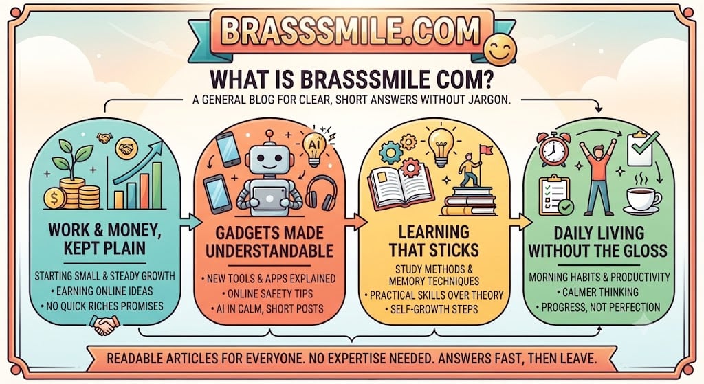 Brasssmile com overview covering work, money, gadgets, learning, and everyday lifestyle topics in a practical guide.