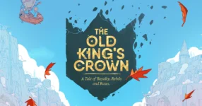 The Old King's Crown board game components laid out, showing the Kingdom and Council boards, four asymmetric faction decks, wooden Herald and Follower pieces, influence tokens and tactic tiles.