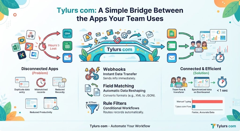 Tylurs com integration layer connecting business apps with automated data workflows.