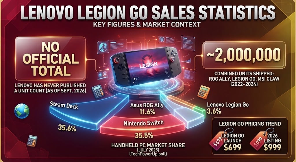 Lenovo Legion Go sales, shipments, ownership share, 2026 pricing, and market trends.