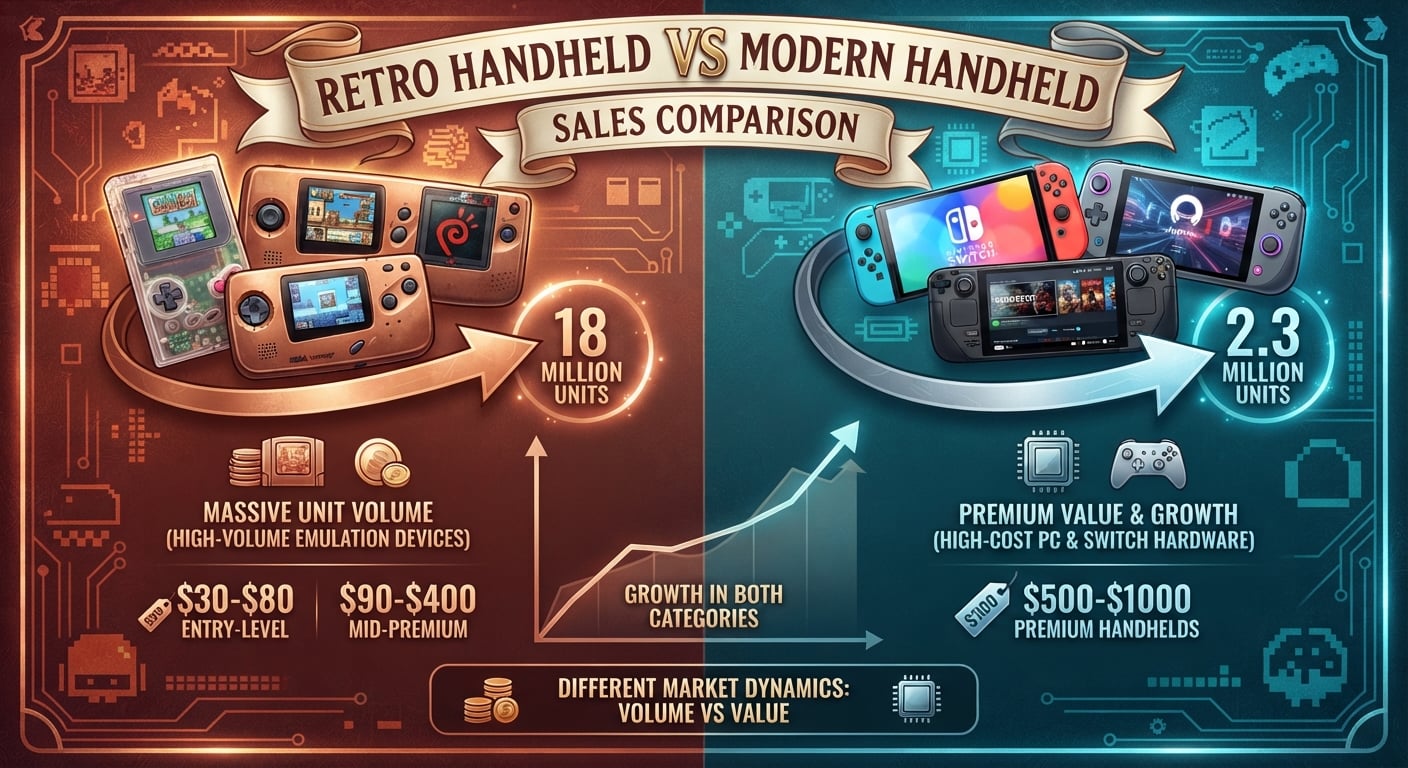 Retro handhelds shipped roughly 18 million units in 2025, while PC gaming handhelds reached 1.9–2.3 million. Compare sales, market value, regional demand, and 2026 price increases.