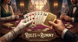 Rummy board game review showing rules, card sets and runs, player count, gameplay mechanics, scoring, variations, pros, cons, and similar card games.