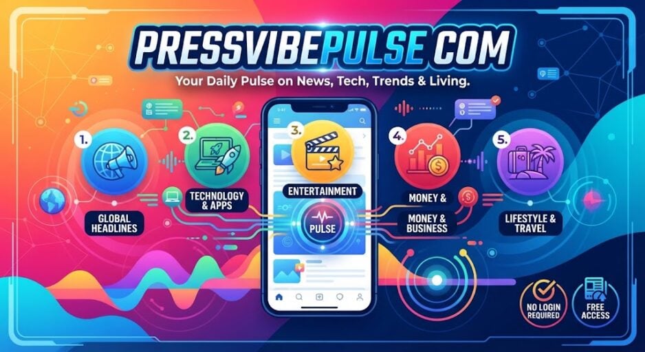 Pressvibepulse com news and magazine site covering entertainment, technology, business, and global headlines.